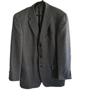 Joseph Abboud blazer suit jacket size 42L 100% wool houndstooth pattern blue tan